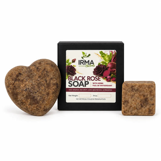 IRMA Herbals Black Rose Soap with heart-shaped and square soap bars