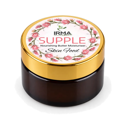 IRMA Herbals Supple nourishing butter moisturiser skin food jar with gold lid