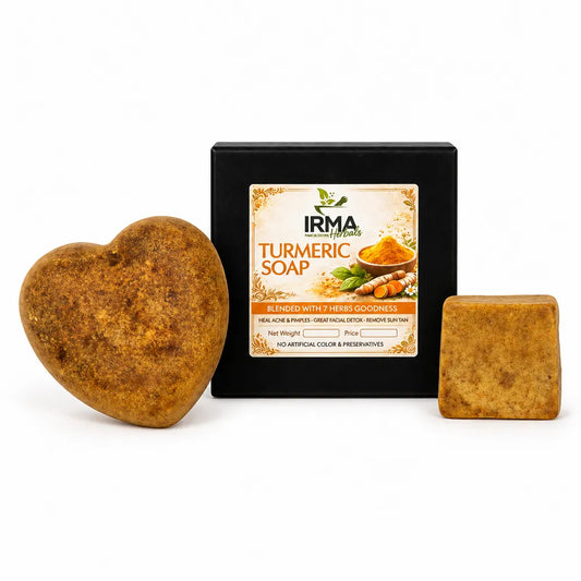 IRMA Herbals Turmeric Soap with heart-shaped and square herbal soap bars