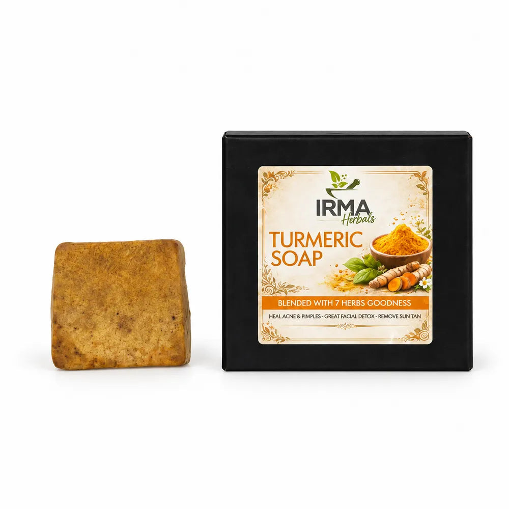 IRMA Herbals Turmeric Soap with square herbal soap bar product box