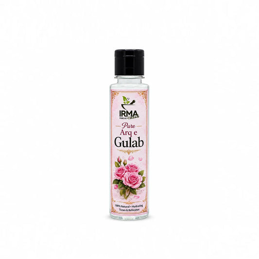 Pure Arq-e-Gulab rose water small bottle with pink rose label
